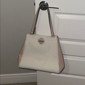 Tory Burch light pink and cream fuzzy purse